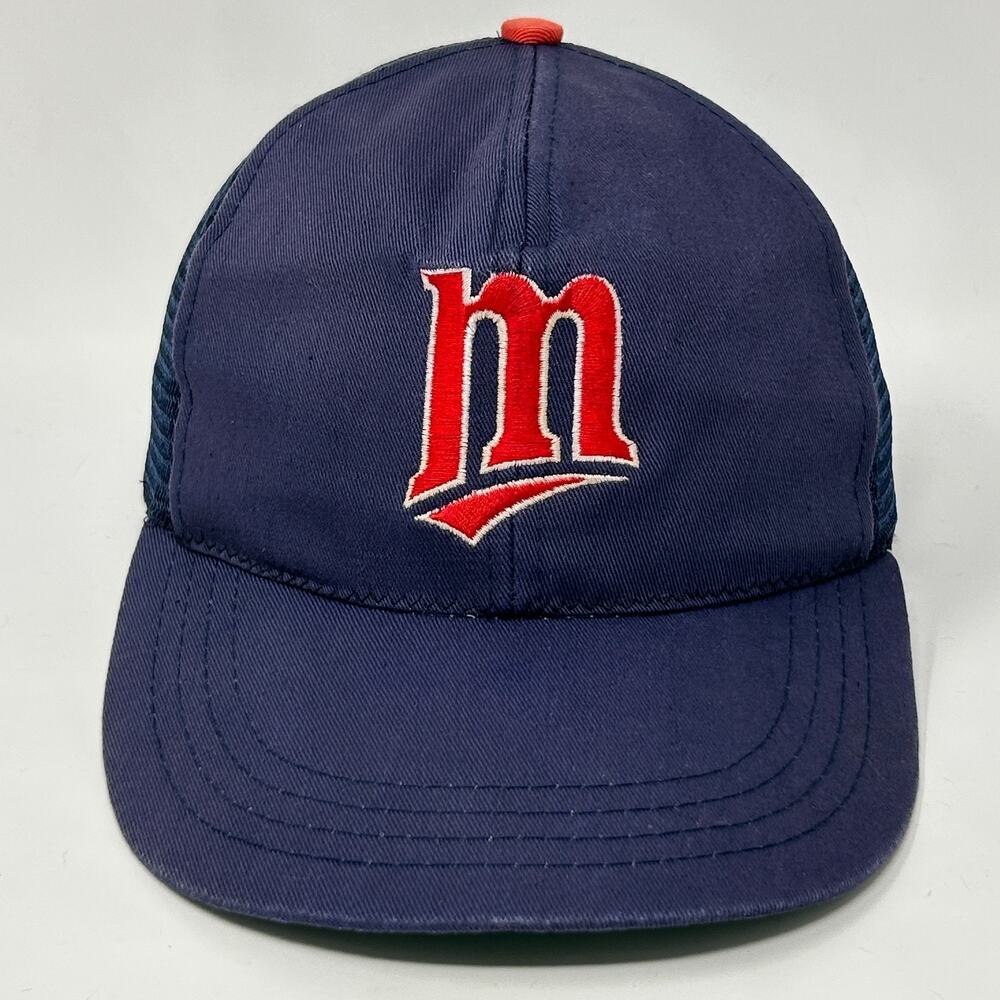 Vintage 80s Minnesota Twins Youth Trucker Hat Baseball Cap Blue Mesh Snapback